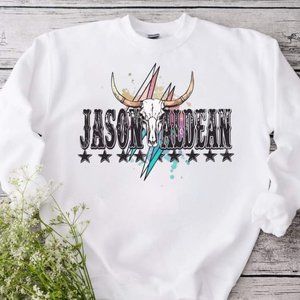 Jason Aldean Western Bull Skull White Crewneck Sweatshirt
